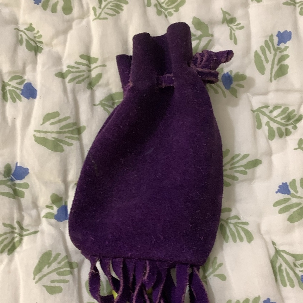 Vintage 60’s purple suede beaded fringed drawstring pouch - Picture 8 of 10